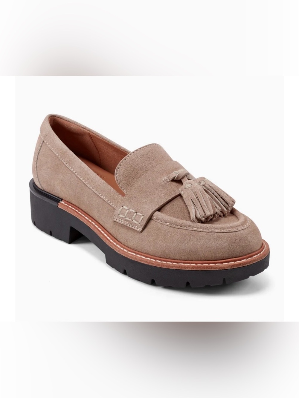 Earth Zimm Lug Sole  Dusty Rose Tassel Loafer NWOB ACADEMIA Leather Suede